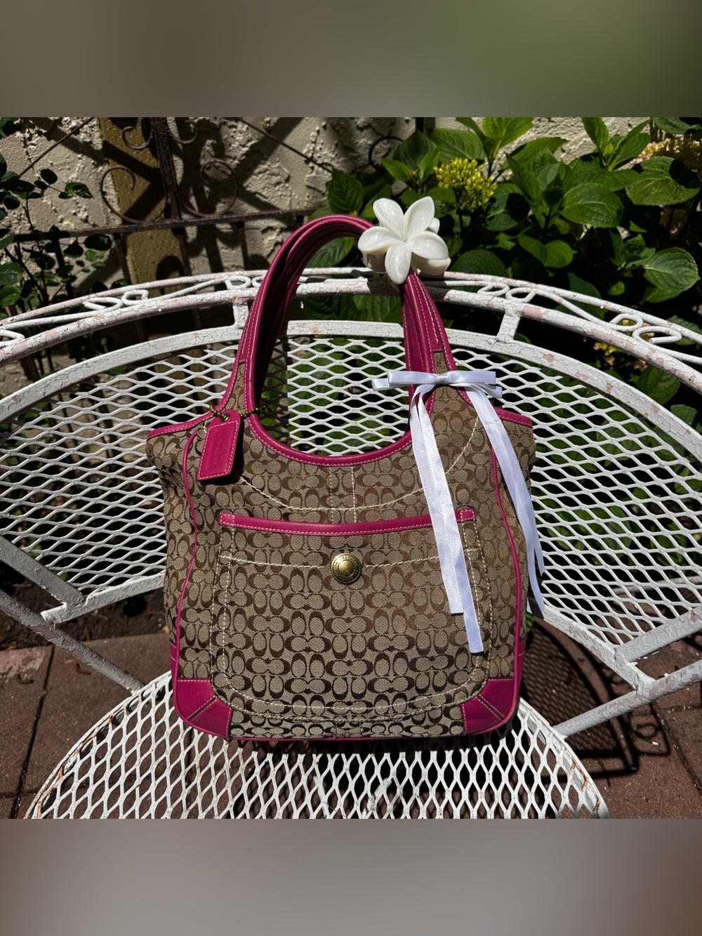 Y2K Coach Monogramed Ergo with Pink Leather